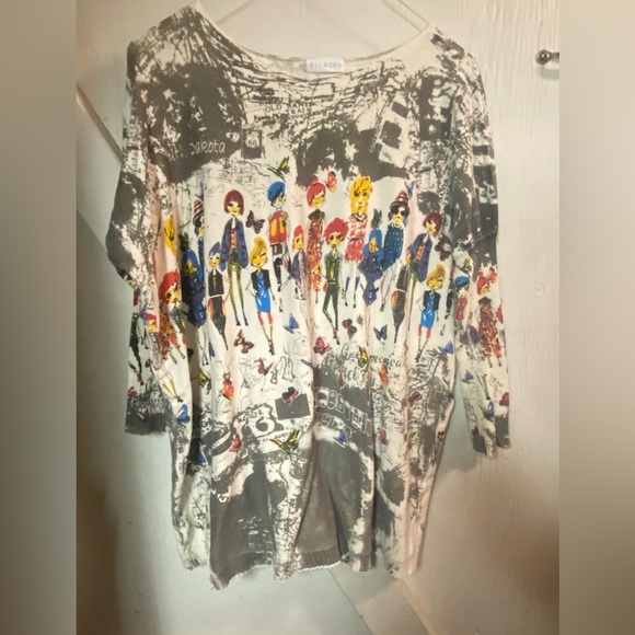 Ella zhu wearable art print scoop neck ladies tunic top large lightweight - Picture 2 of 4